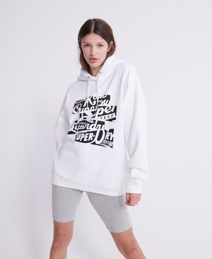 Superdry Brand Language Oversized Hood Női Kapucnis Pulóver Fehér | ELGQO0597